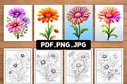 Wildflower Coloring Pages for Adults, a Decorative Illustration by Ink Gallery (Thumbnail 2 of 4)