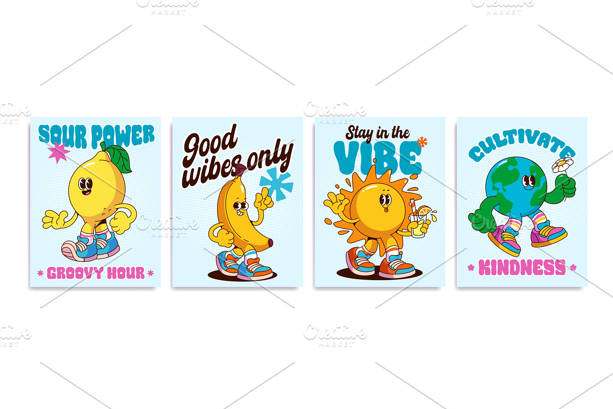 Lively retro posters with cartoon, an Illustration by art PVP - market