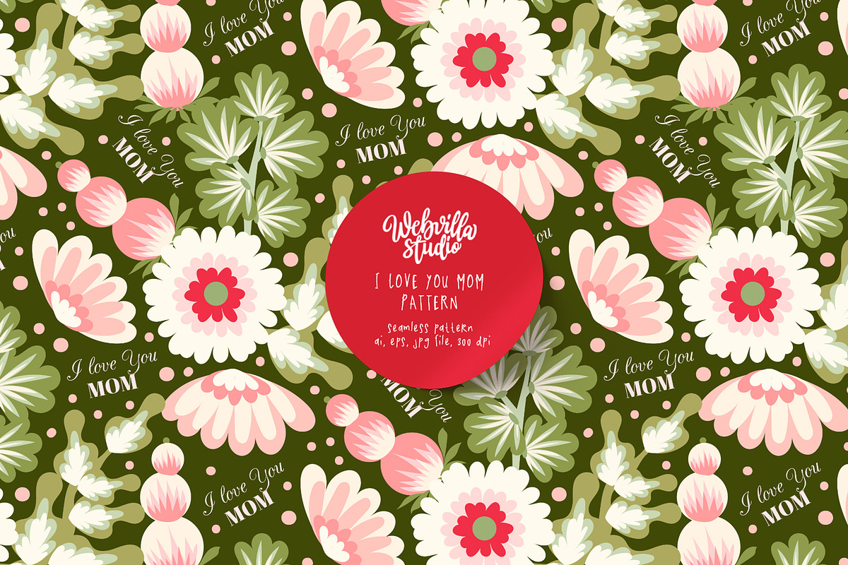 I Love You Mom Pattern, a Pattern Graphic by Bloomart Studio