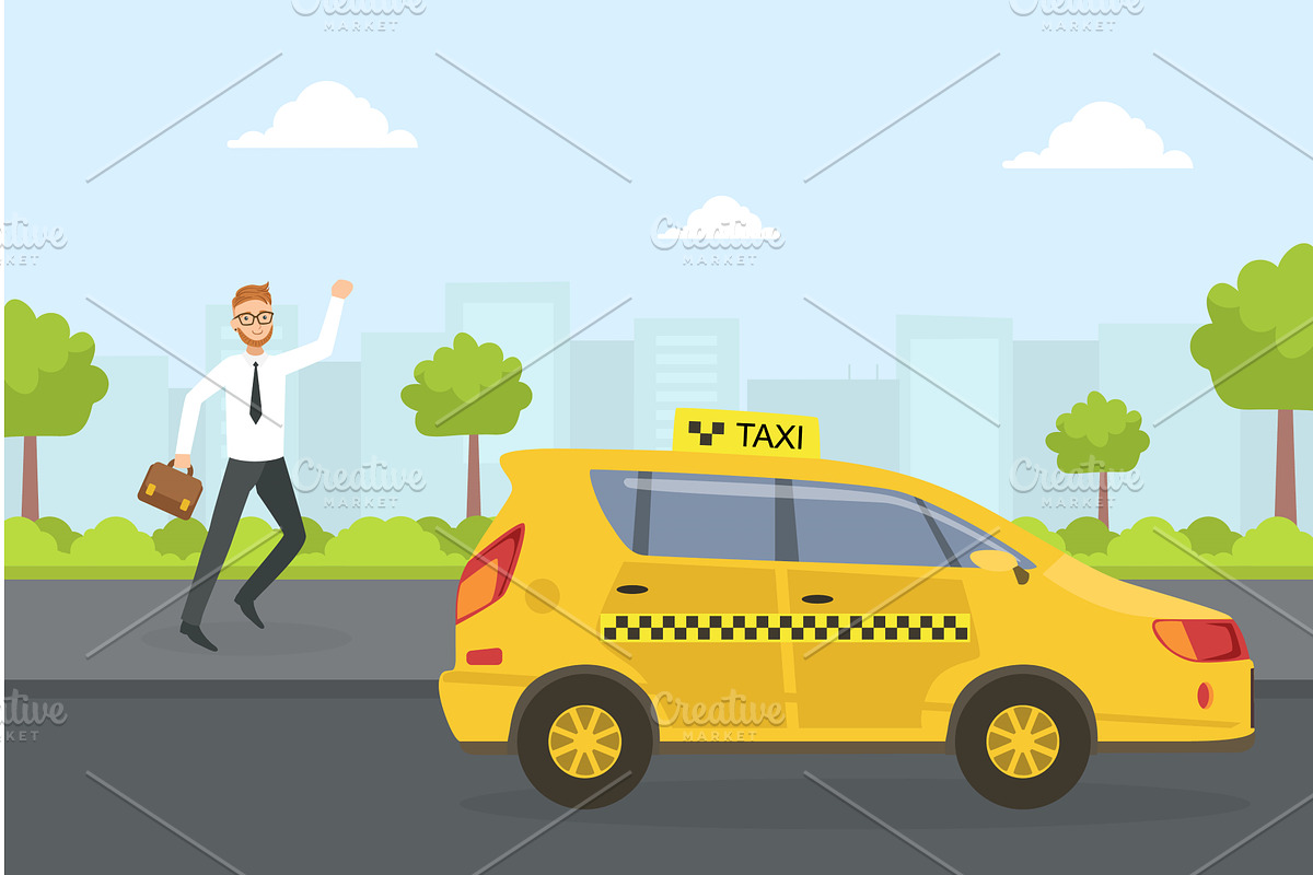 Businessman Trying to Catch a Taxi, a Transportation Illustration by TopVectors