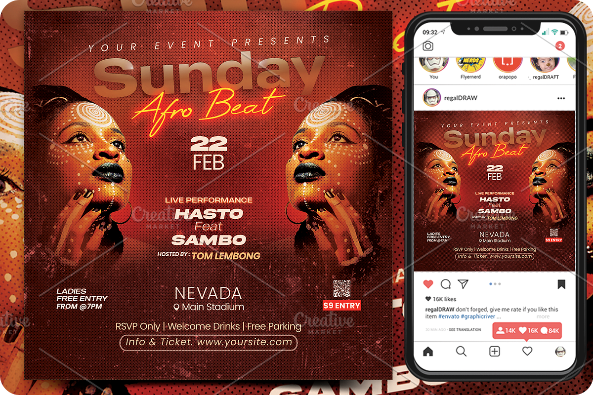 Sunday Afro Beat Flyer, a Flyer Template by regalDRAW (Photo 4 of 4)
