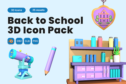 Back to School 3D Icon Pack Vol 3, an Object 3D Model by twinstd