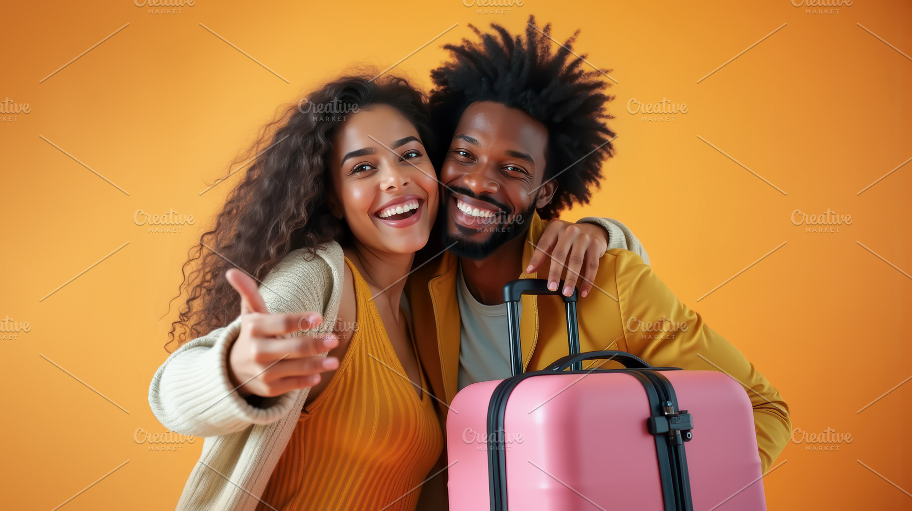 Happy couple with luggage ready, a Person Photo by angellodeco