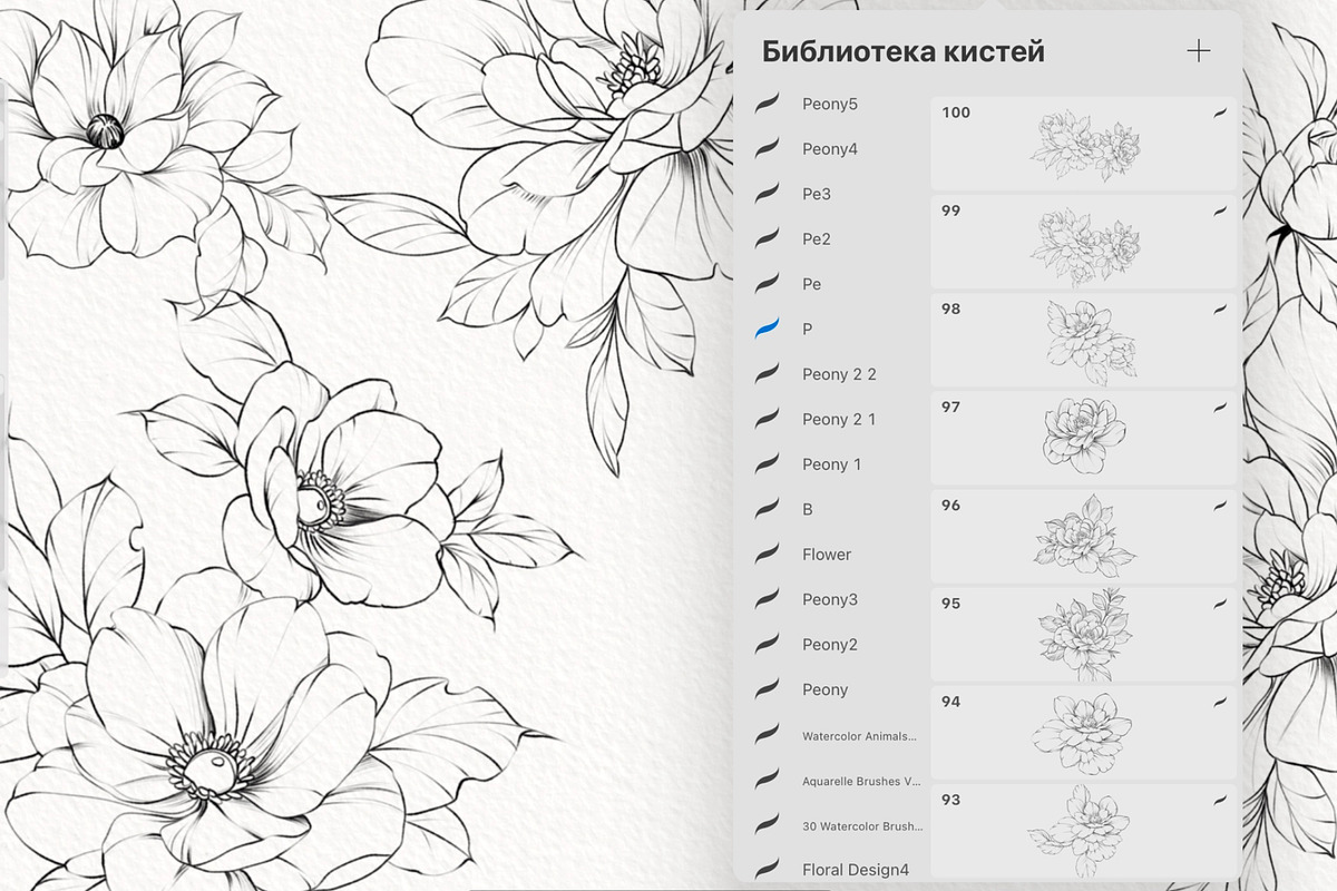 Procreate flower stamp, peony brush, a Brush Add-On by AnnaPolitmerskaja (Photo 2 of 5)