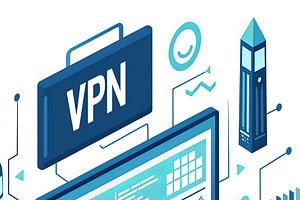 Illustration displaying VPN technology on a computer screen with digital elemen, an Illustration by AS photostudio