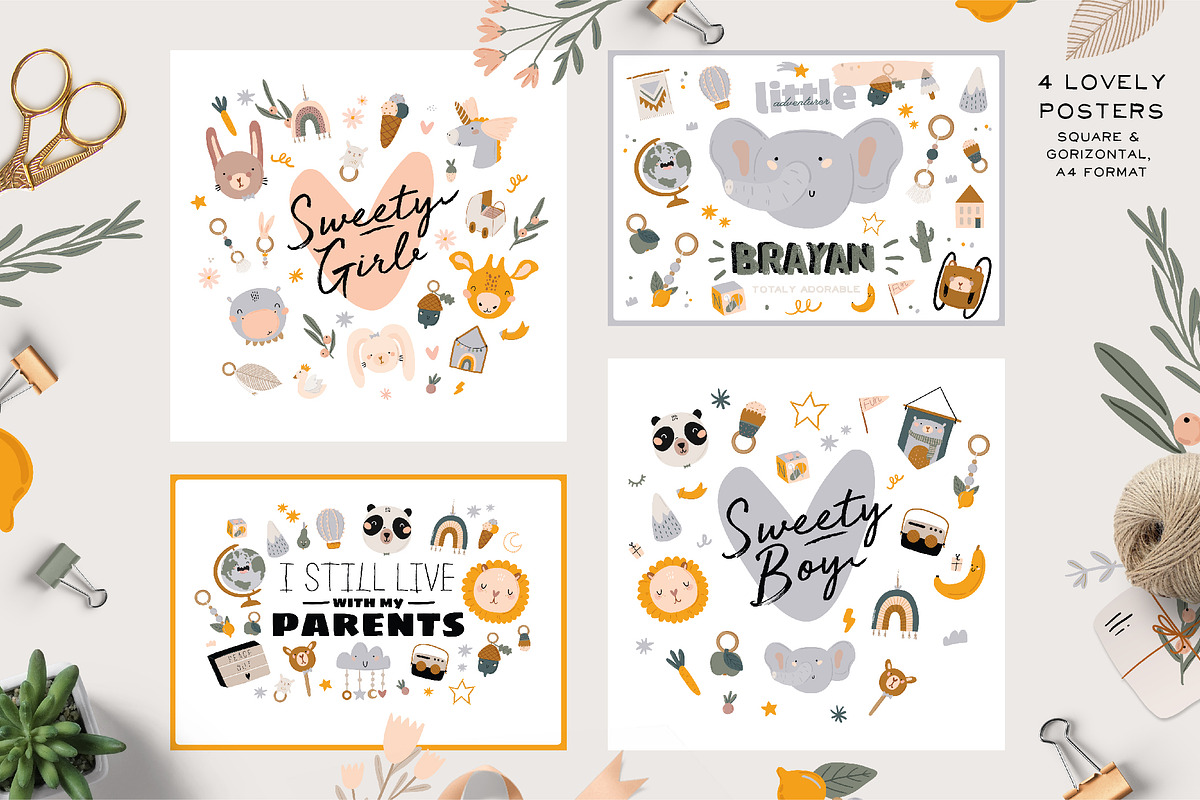 Nursery kids clipart, quotes, prints, a Decorative Illustration by Ruslana Lubenets (Photo 8 of 13)