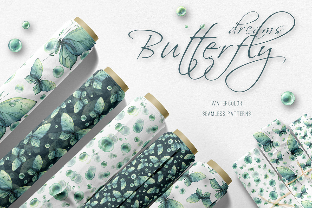 Butterfly Dream Seamless Pattern Set, an Illustration by NATASHA CHU (Photo 1 of 5)