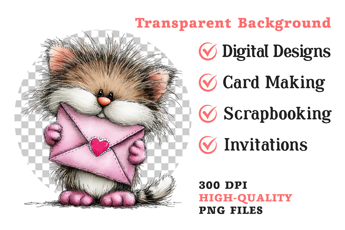 Valentine's Whimsical Cats Clipart, an Illustration by Dream Creation (Photo 7 of 7)