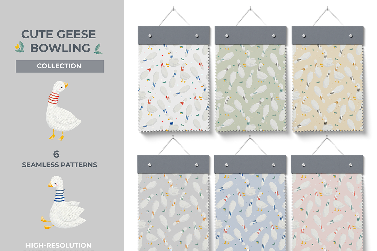 Cute Geese Bowling Seamless Patterns, a Pattern Graphic by tetiartline (Photo 1 of 9)