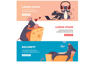 rats, mouse characters banner. cute, an Animal Illustration by Multigon