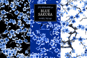 Blue Sakura (Seamless Patterns)
