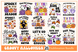 Groovy Halloween Sublimation Bundle, a Work Illustration by Dream Creation