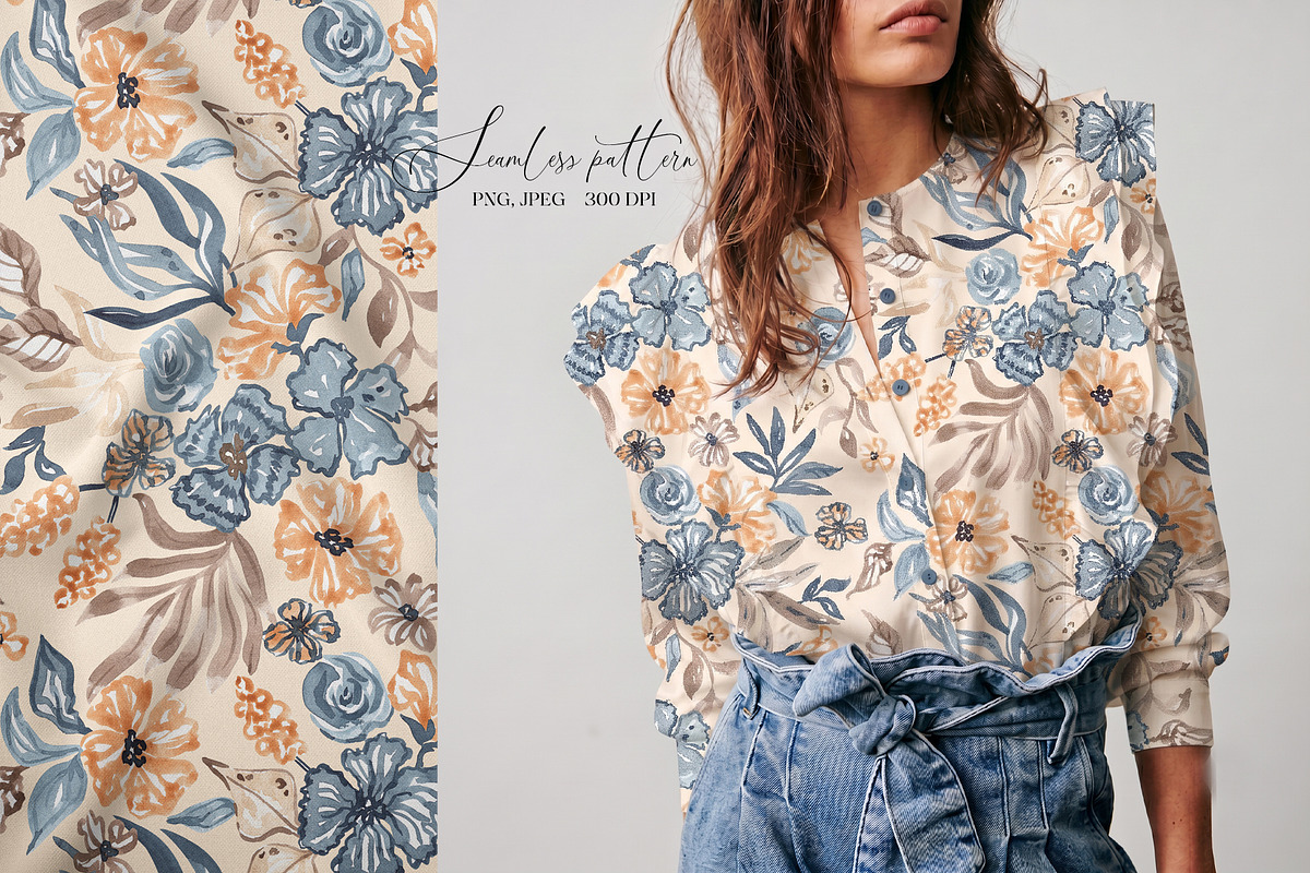 Watercolor Summer Garden Blooms, a Pattern Graphic by SirenaArt (Photo 7 of 13)