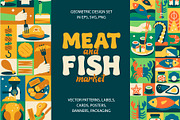 Mosaic Meat and Fish Designs, a Food Illustration by Lettering_Logo (Thumbnail 1 of 9)
