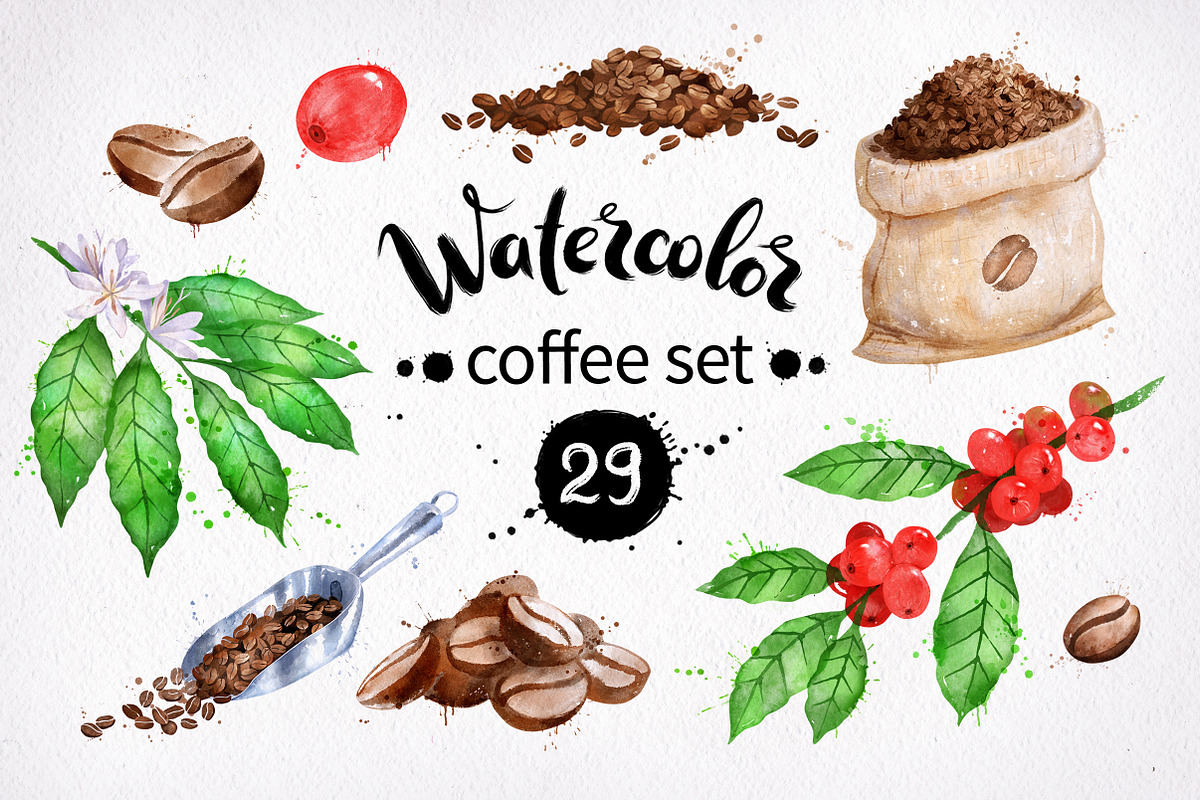 Coffee Growth Watercolor Collection, an Object Graphic by Sonya Illustrations (Photo 1 of 4)
