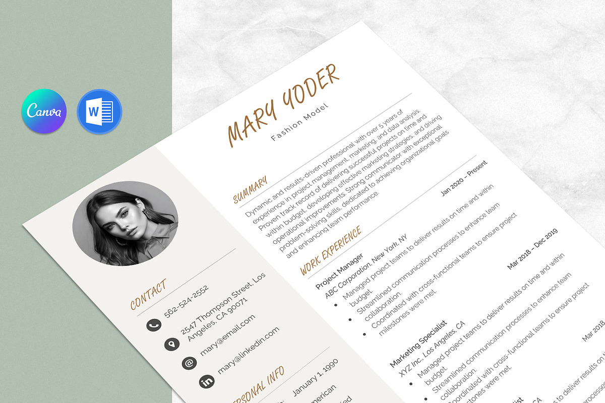 Resume / CV Template Word & Canva, a Resume Template by Anjum Ilyas (Photo 5 of 7)