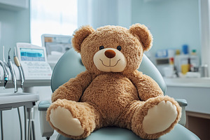 Soft brown bear sitting on dental chair, a Health & Medical Photo by AlyaAnd
