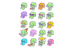 Set Of Skeleton Skull Emotions