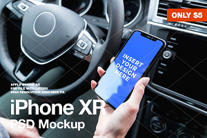 iPhone XR Mockup PSD in the car