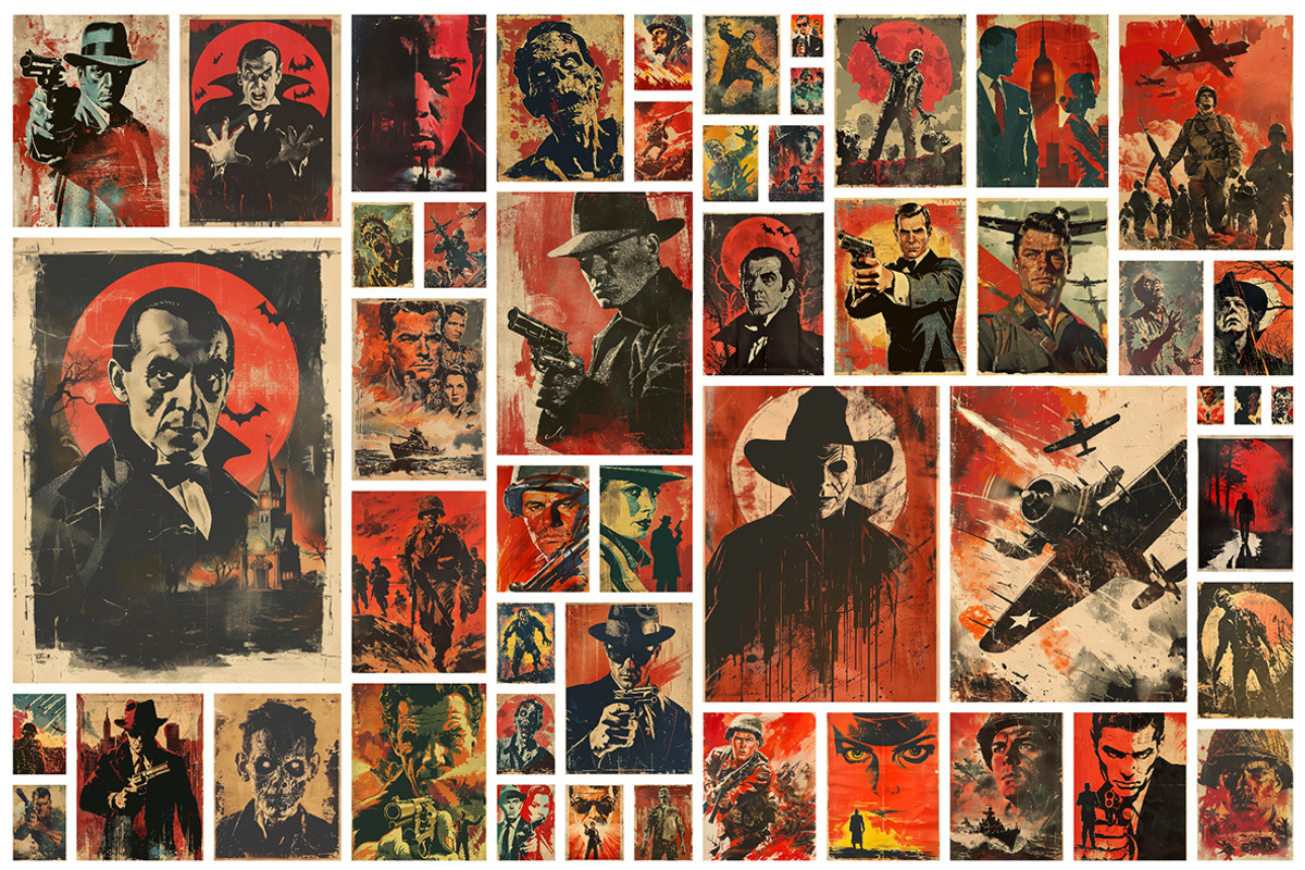 209 Vintage movie posters, a Person Illustration by Handmadefont (Photo 2 of 11)