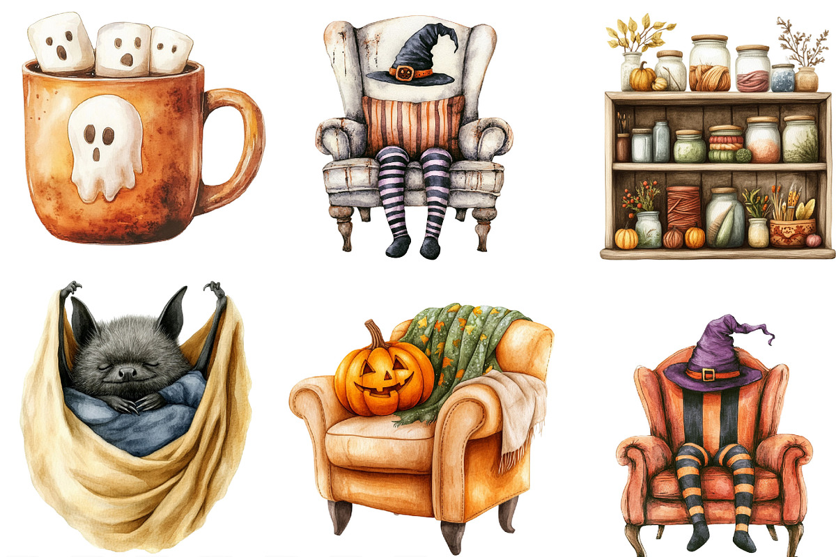 Creepy and Cozy Halloween Clipart, an Illustration by Designking (Photo 3 of 4)