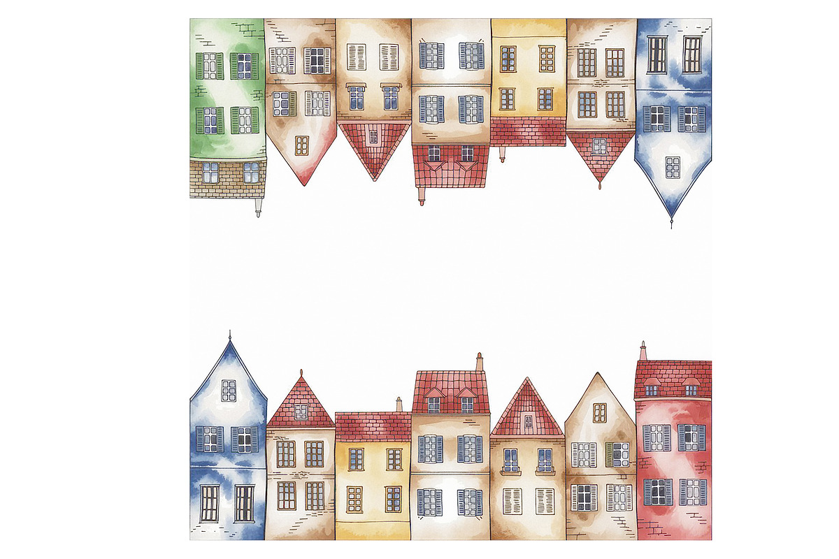 Cute watercolor houses frames, a Background Graphic by SketchArtStudio (Photo 3 of 4)