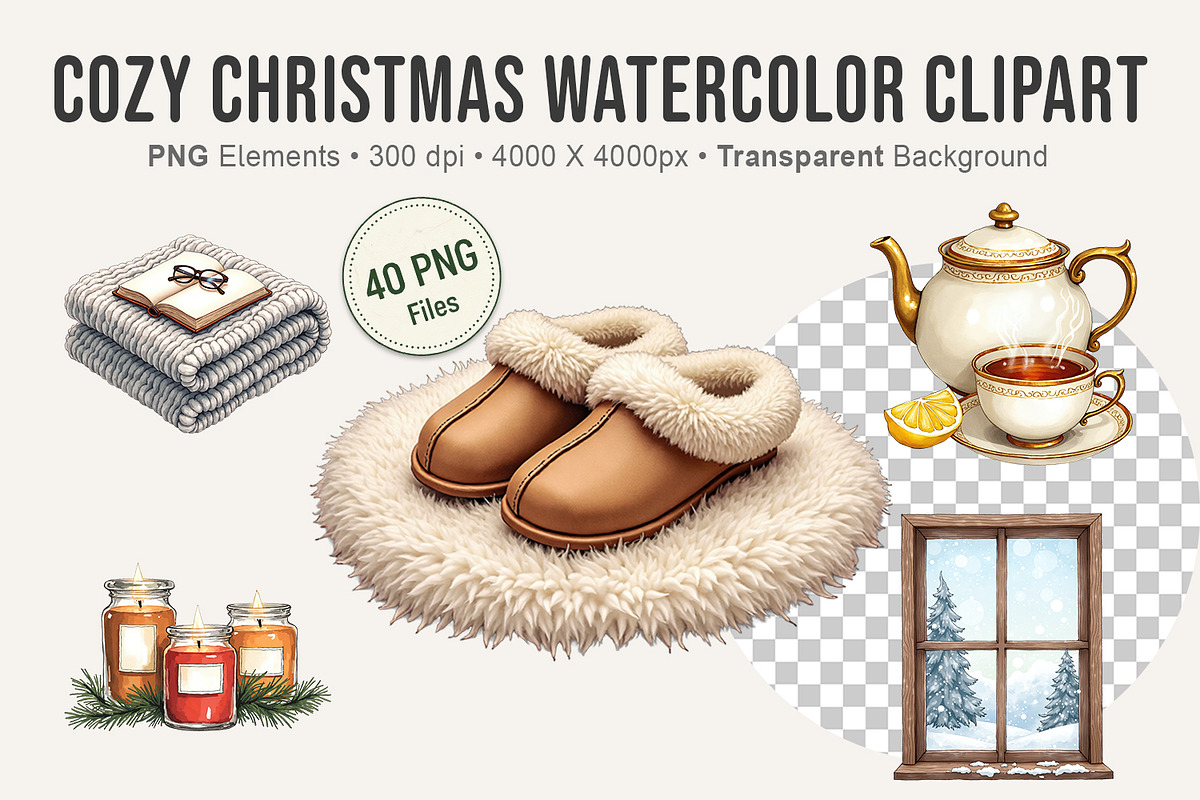 Cozy Christmas Watercolor Clipart, an Illustration by Artnoy (Photo 1 of 8)