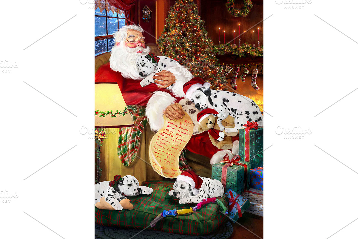 Xmas Santa with Dalmatian Dog Art, an Animal Illustration by Art Paradise Studios (Photo 1 of 3)