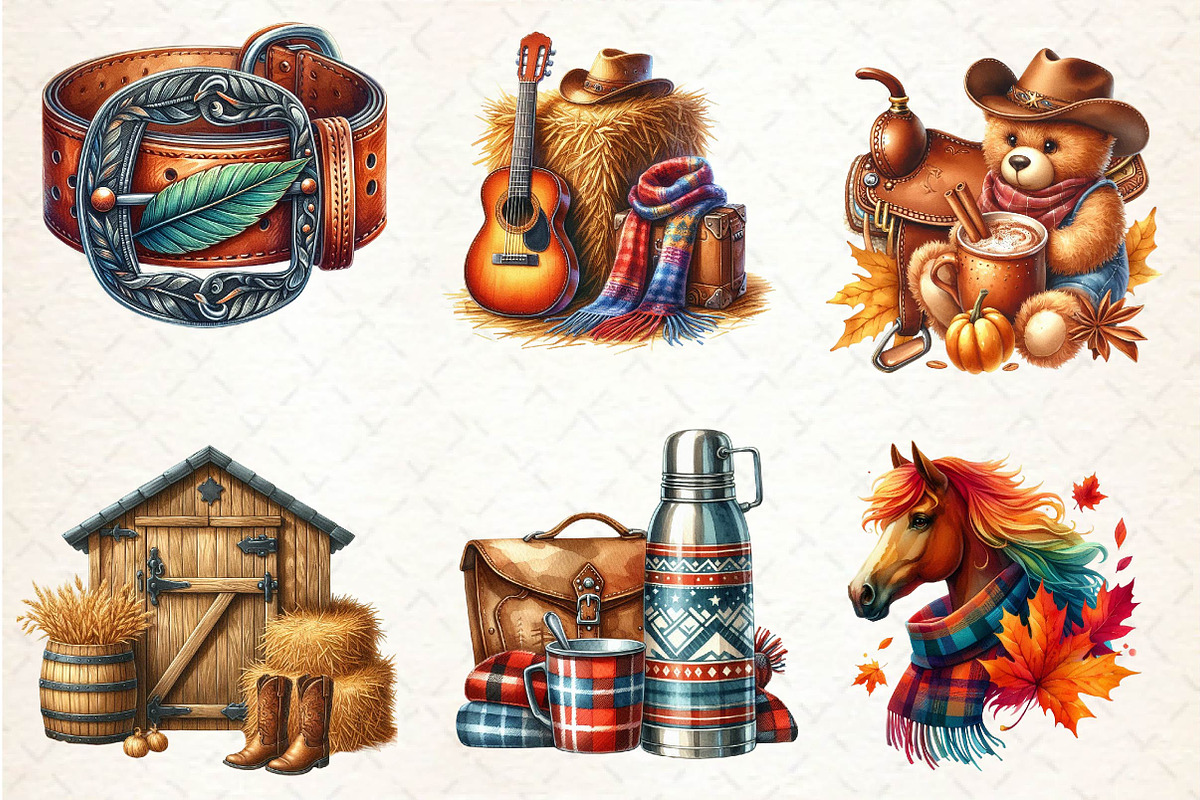 Watercolor Cowboy Autumn Clipart, an Illustration by Dream Creation (Photo 3 of 6)