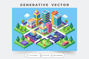 A vibrant isometric city with multip, a Graphic by SouravDesign
