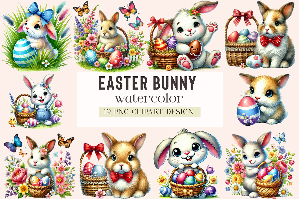 Easter Bunny Clipart,, an Illustration by DreamArtGraphic (Photo 1 of 5)