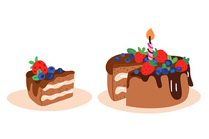 Large birthday cake with candle. Cut, a Food Illustration by Vectorbuum