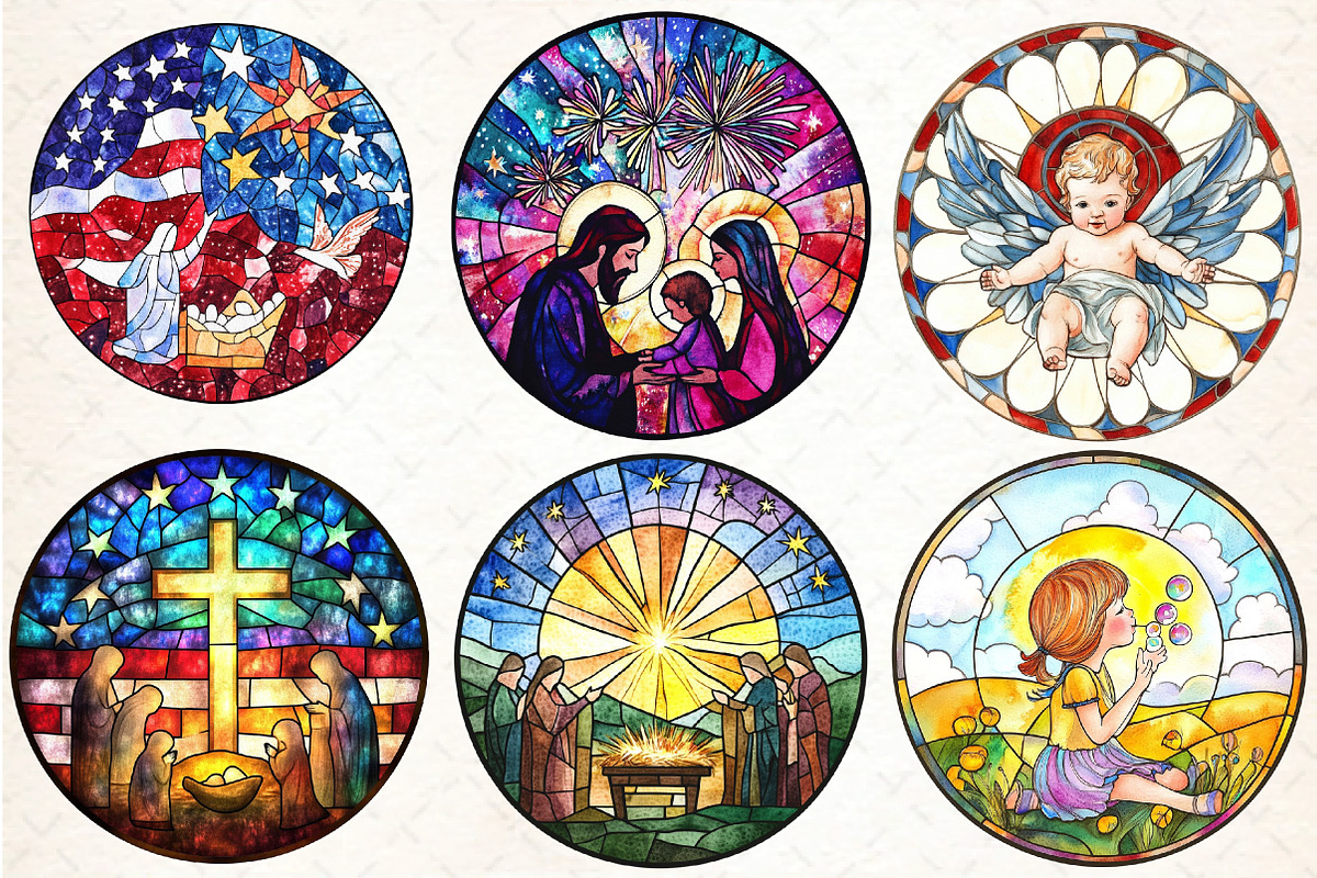 Round  Stained Glass 4th of July Nat, an Illustration by DreamCafeArt (Photo 2 of 9)