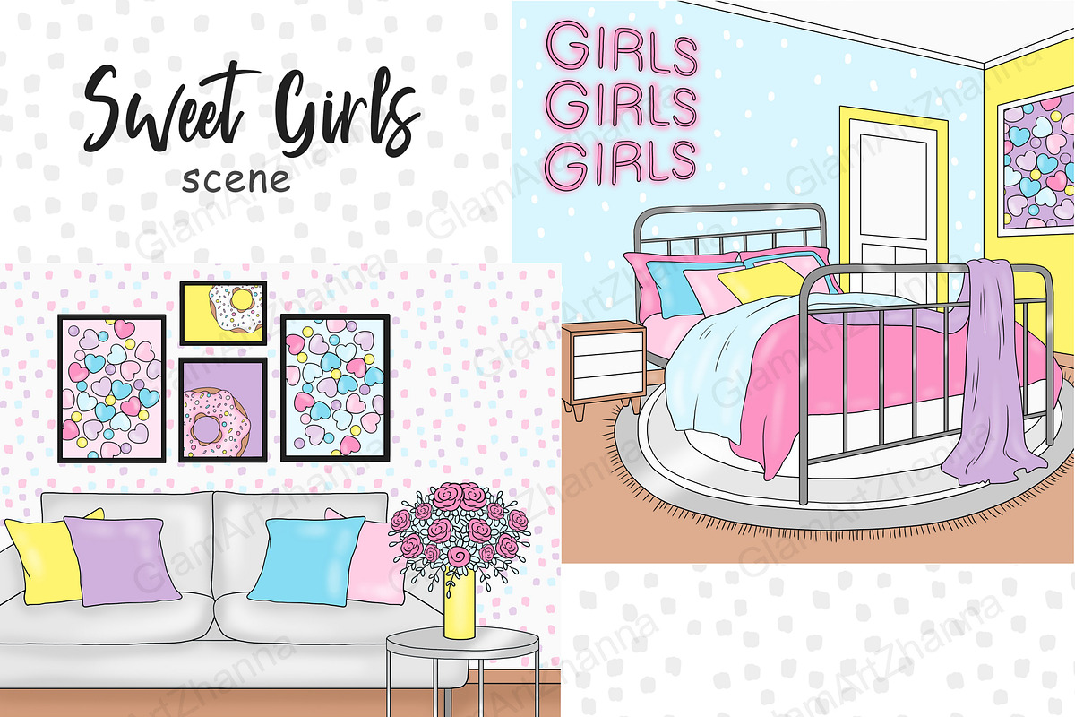 Sweet Girl Scene, a Decorative Illustration by GlamArtZhanna (Photo 1 of 3)