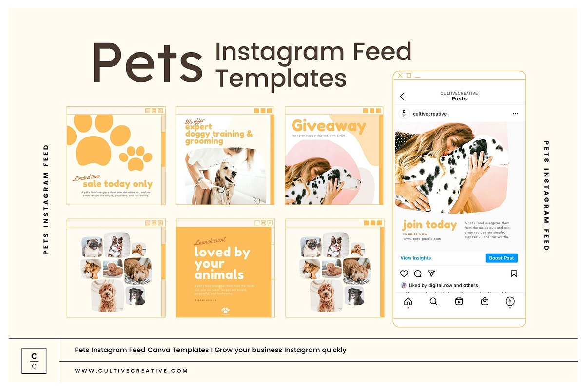 Pets Instagram Feed Canva Templates, a Social Media Template by Cultive Creative (Photo 1 of 13)