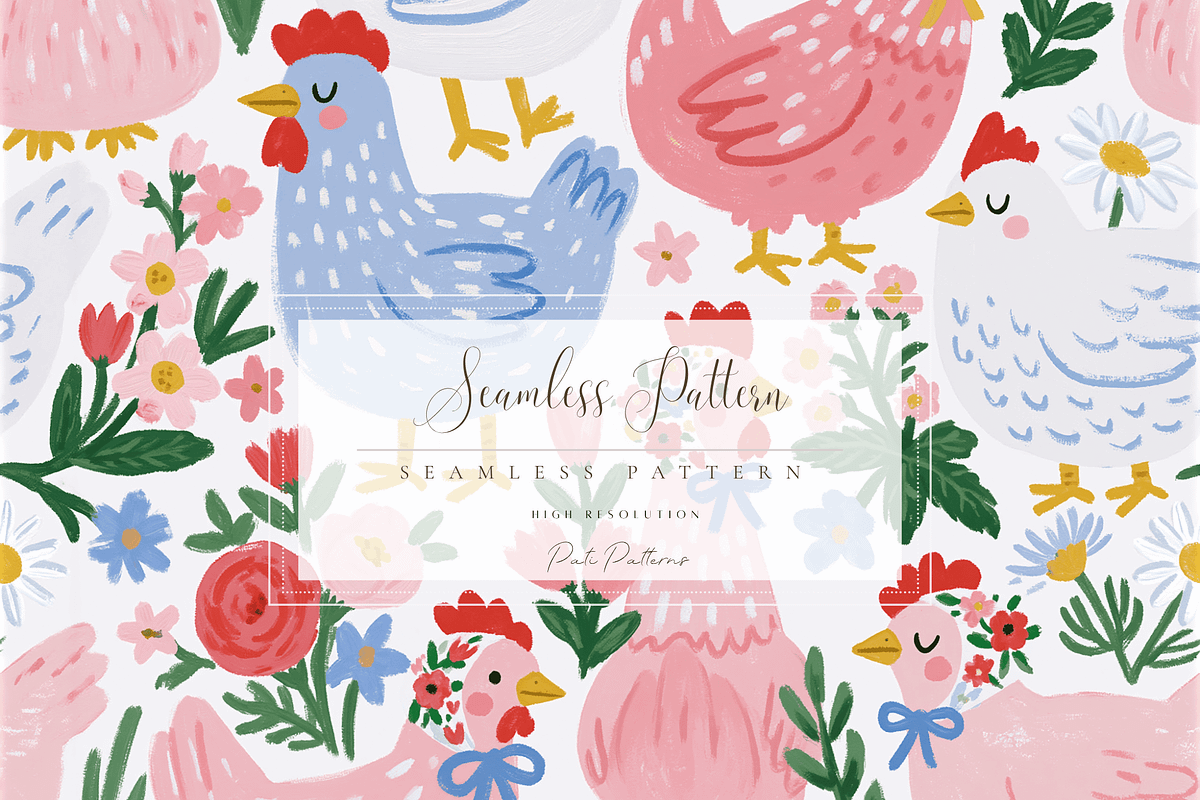 Whimsical Chickens Seamless Pattern, a Pattern Graphic by Pati Charm Studio (Photo 1 of 6)