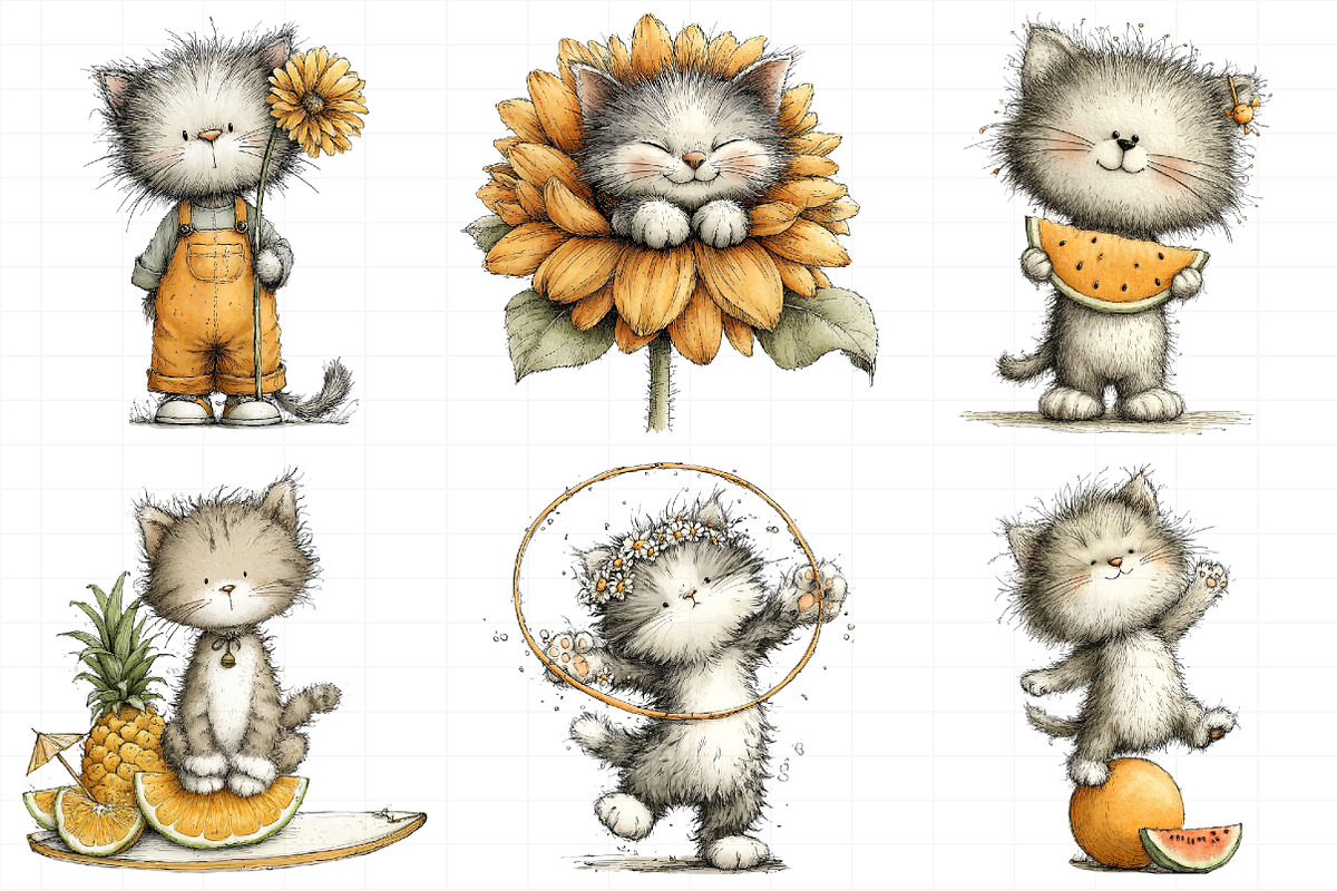Whimsical Summer Cats Clipart Png, an Illustration by Daily.Designs (Photo 7 of 8)