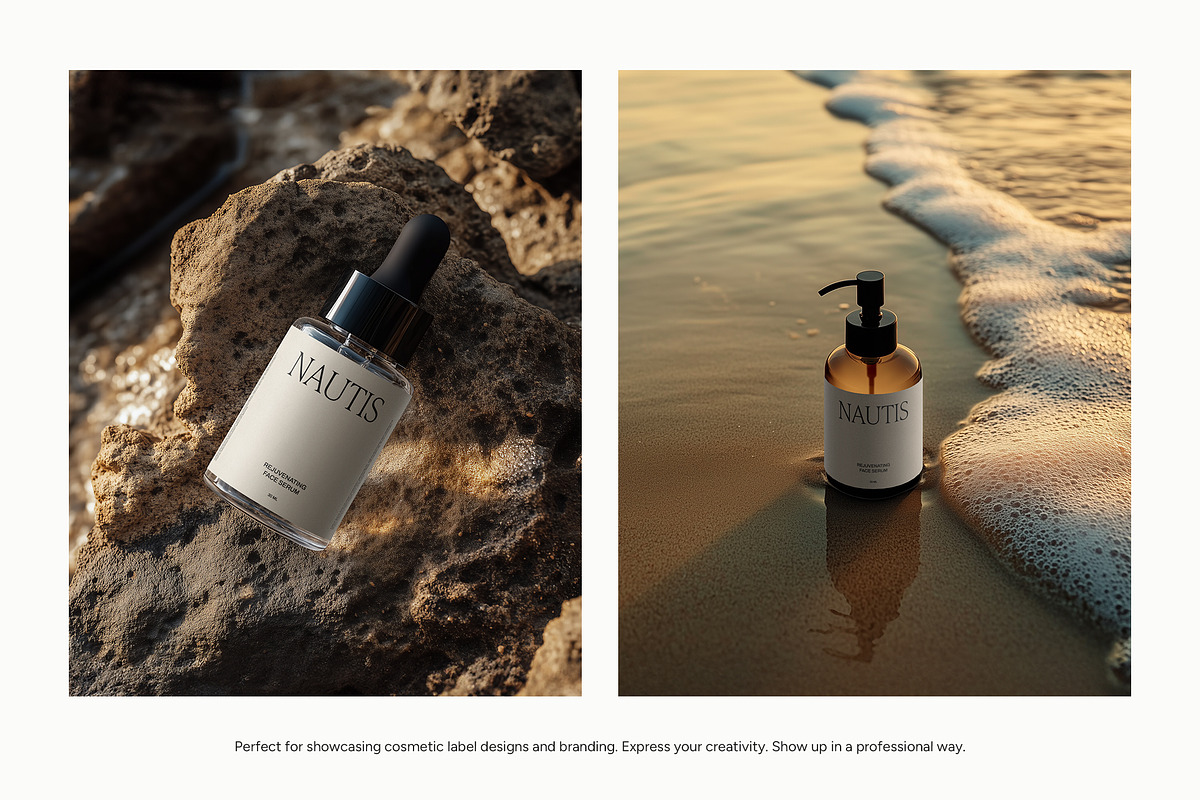 Coastal Cosmetic Bottle Mockups, a Packaging Mockup by Wildfield Studio (Photo 2 of 6)
