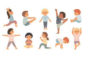 Funny children practice yoga. Kids, a Sport Illustration by YummyBuum