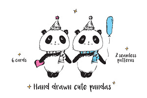 Hand drawn cute pandas