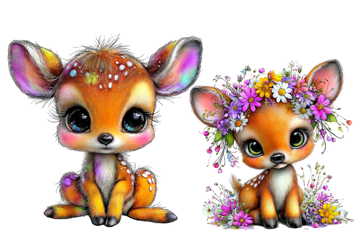 Cute Deer Spring Clipart Bundle, an Illustration by Designworld (Photo 5 of 8)