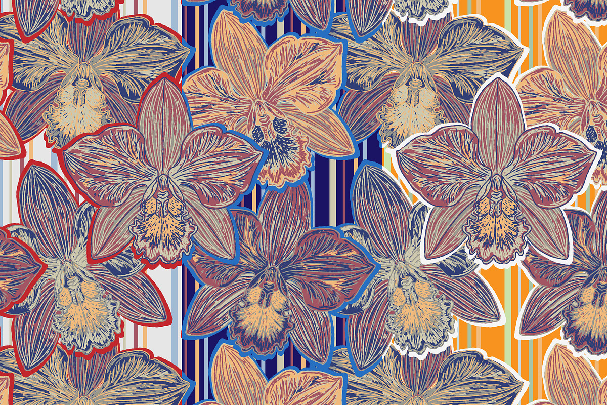 Orchid Floral Retro Botanical Flower, a Pattern Graphic by NayaChu (Photo 1 of 9)
