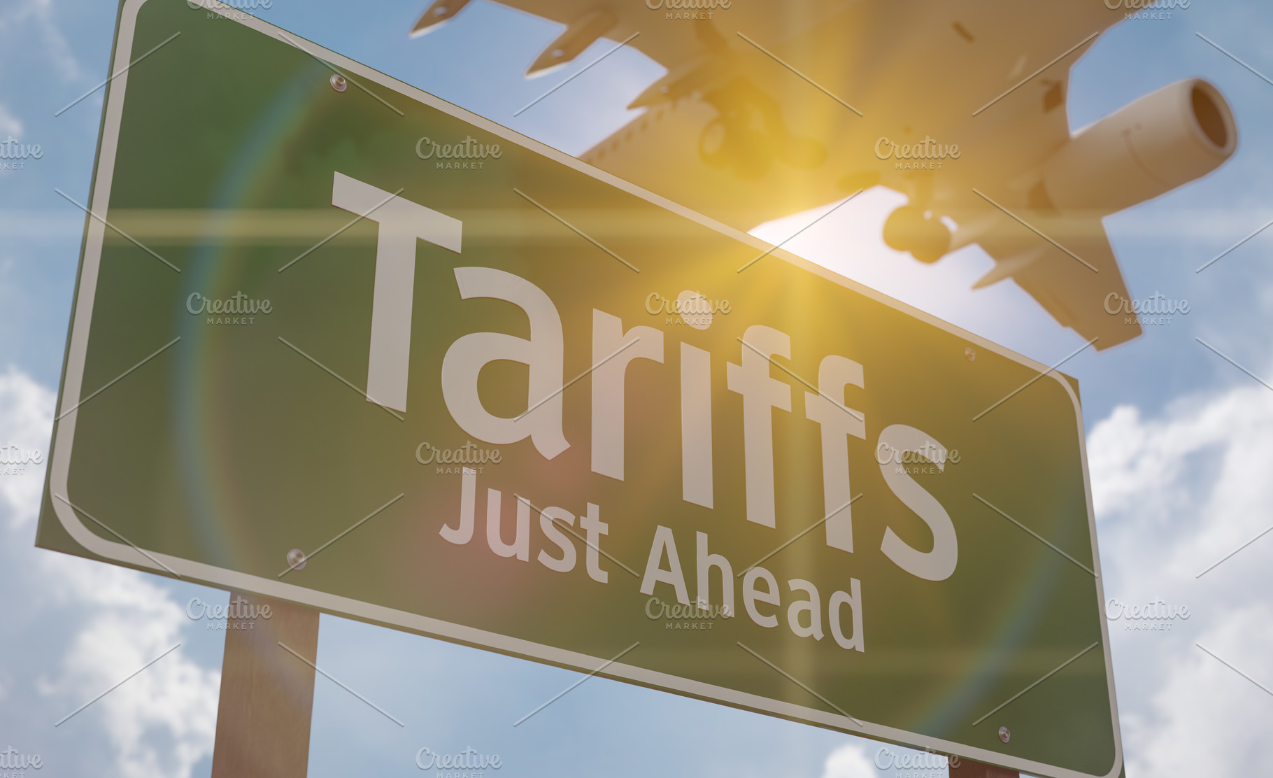 Tariffs Just Ahead Green Road Sign, a Transportation Photo by Andy Dean Photography