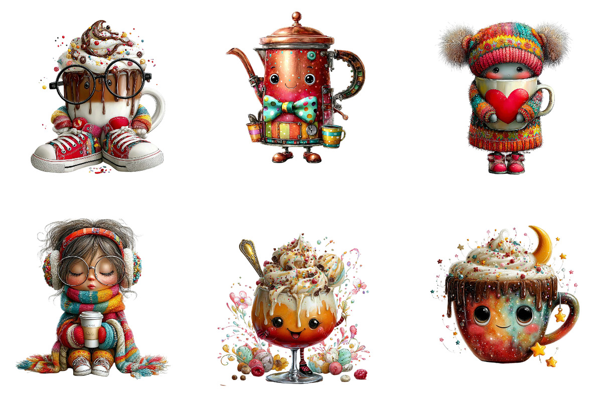 Coffee Time Character Clipart Bundle, a Seasonal Illustration by CreationArt (Photo 2 of 5)