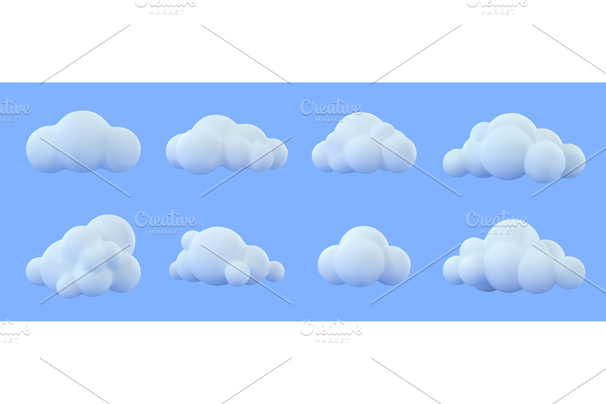 White fluffy 3D clouds. Cartoon, an Object Illustration by winwin.art