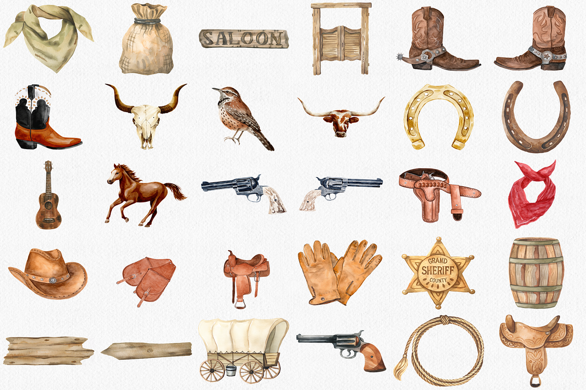 Watercolor Western Clipart Set, an Illustration by CropUp Creative (Photo 3 of 4)
