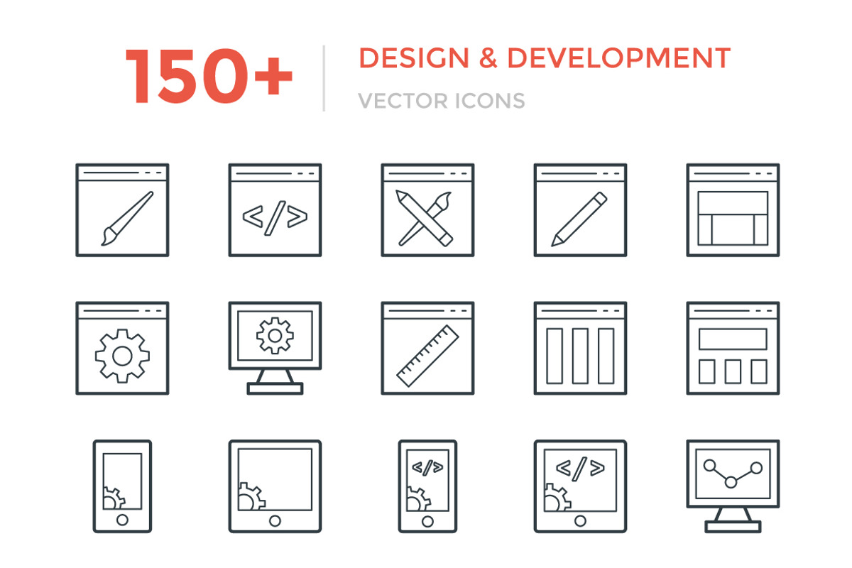 150+ Design and Development Icons, an Outline Icon by Vectors Market (Photo 1 of 4)