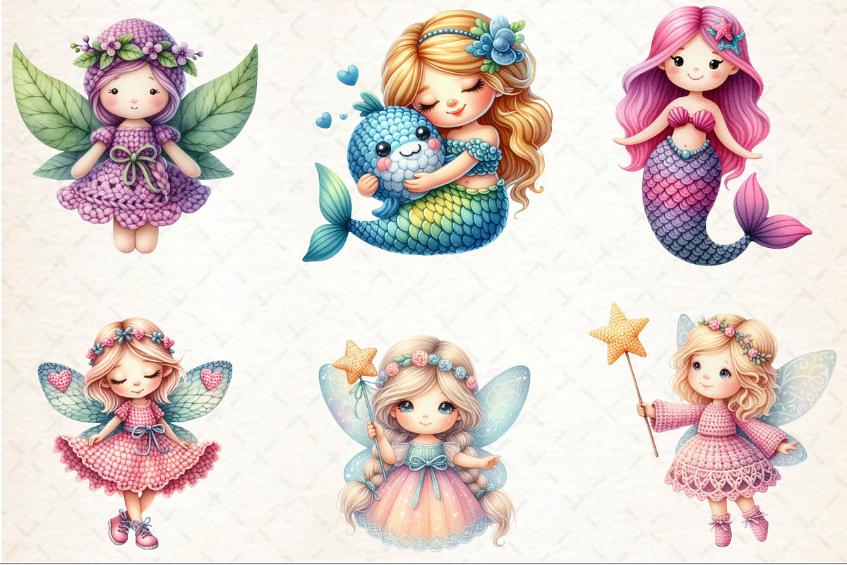 Crochet Fairy Mermaid Clipart, an Illustration by Rose Art (Photo 3 of 8)