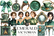 Watercolor Emerald Victorian Clipart, an Illustration by OK Design (Thumbnail 1 of 5)
