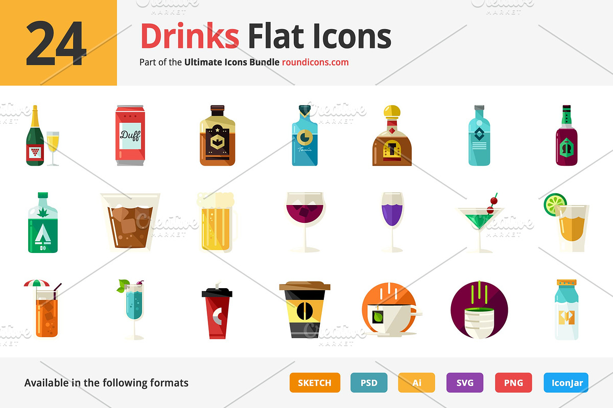 24 Drinks Flat Icons